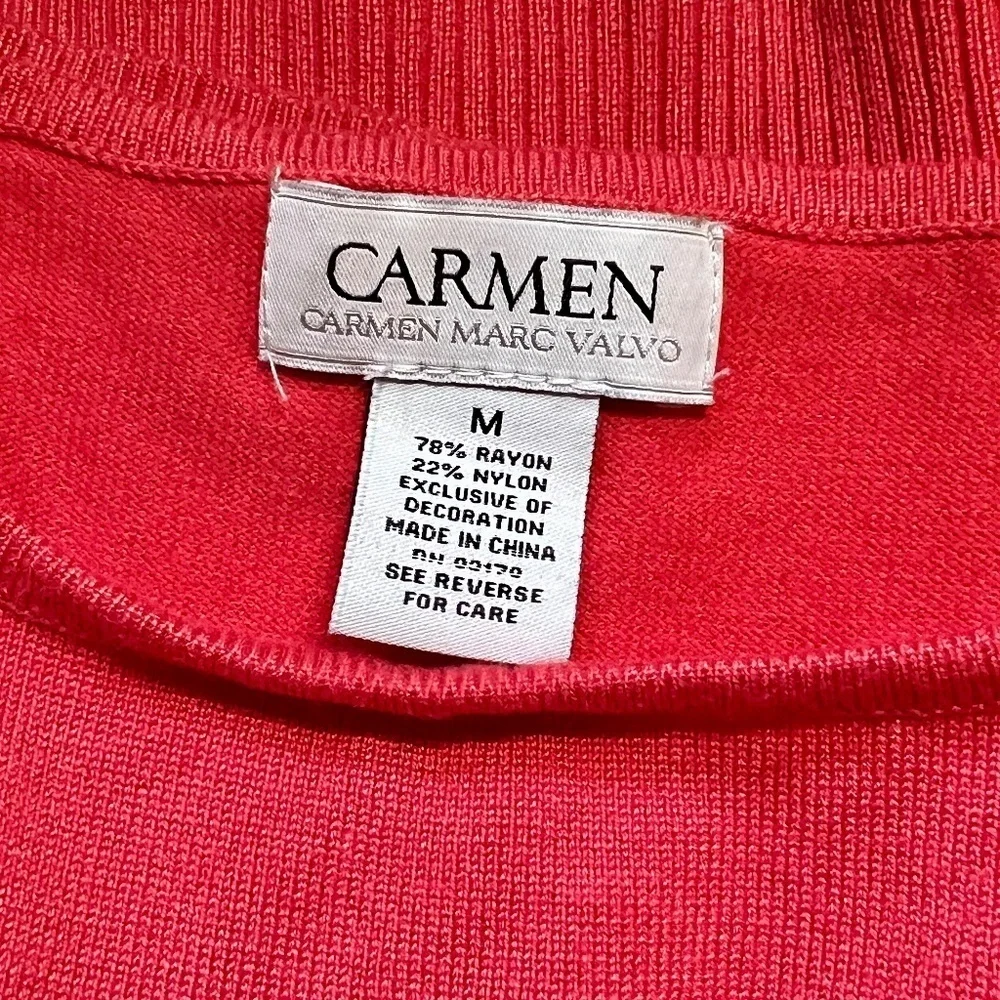 COPY - CARMEN MARC VALVO Poppy red 3/4 sleeve top size M - Picture 9 of 12